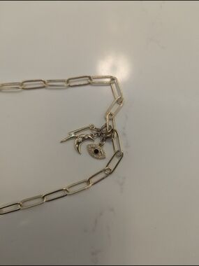 Gold-Tone Paperclip Necklace with Evil Eye, Crescent & Lightning Charms